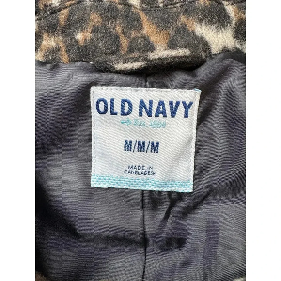 Old Navy Women’s Wool Blend Leopard Pea Coat Size M Peter Pan Collar Lined Retro - Picture 4 of 11